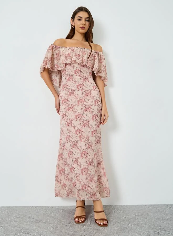 ستايلي فستان طويل شيث بأكمام كاب وطبعة زهور للنساء